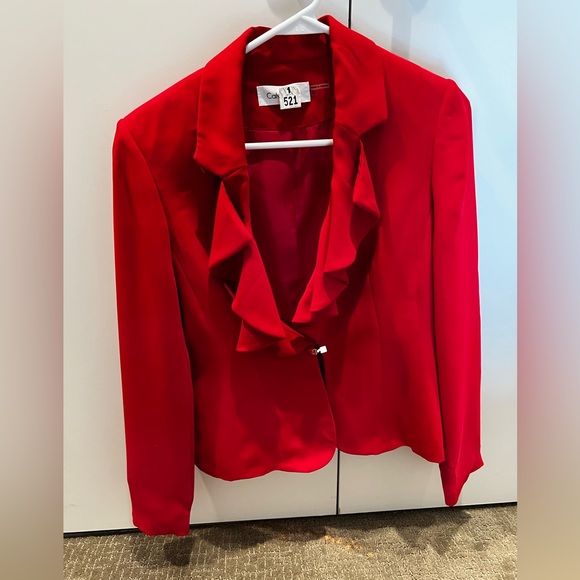 Red Calvin Klein Ruffle Blazer - Picture 1 of 3